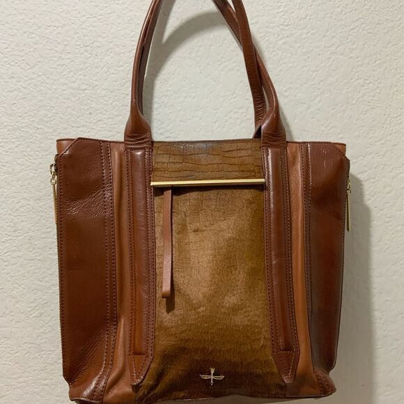 Pour La Victoire Large Tote Bag in Leather and Pony Hair brown side zip - Picture 2 of 12